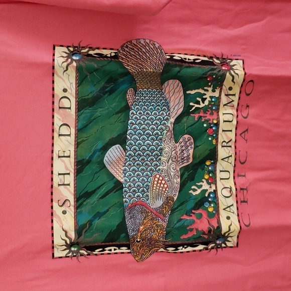 Single stitch shed aquarium pink tee shirt, beefy Hanes tag, koy fish - Picture 2 of 5